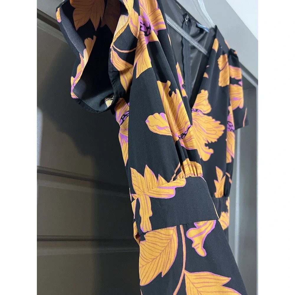 ModCloth Jumpsuit Women Plus 1x Black Floral Wide Leg‎ Orange Pink Spring Casual